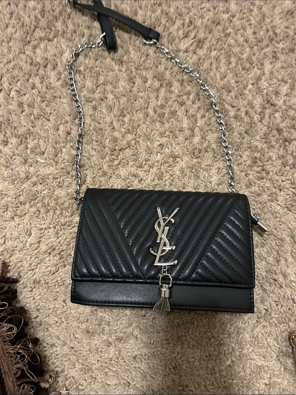 Saint Laurent-Inspired Black Quilted Crossbody with Silver Hardware and Tassel
